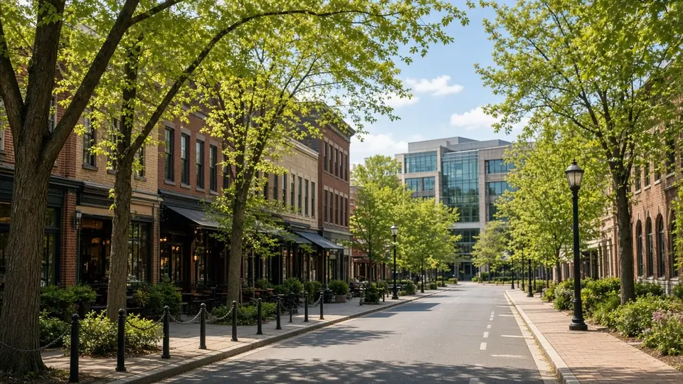 Tree-lined college-town main street, illustrating the Newark, DE service area